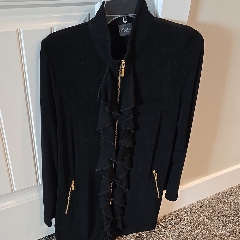 Chico's Black and Gold Blazer with High Collar